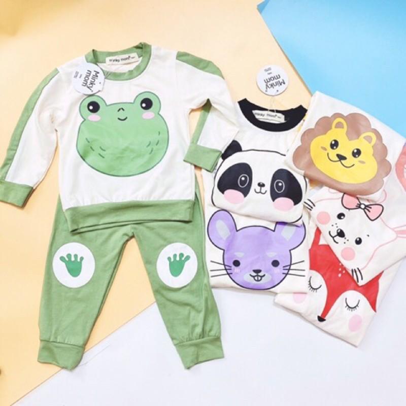 Bộ dài minky Mom cotton 100% họa tiết Ếch xanh-Size bé 7-18kg