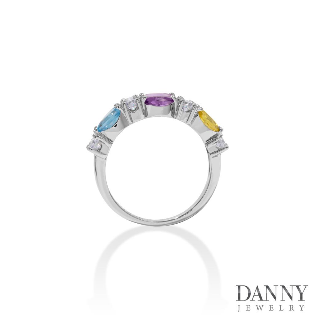 Nhẫn Nữ Danny Jewelry Bạc 925 Xi Rhodium Đính Đá Tourmaline/Amethyst/Lemon Quartz SPLRA964
