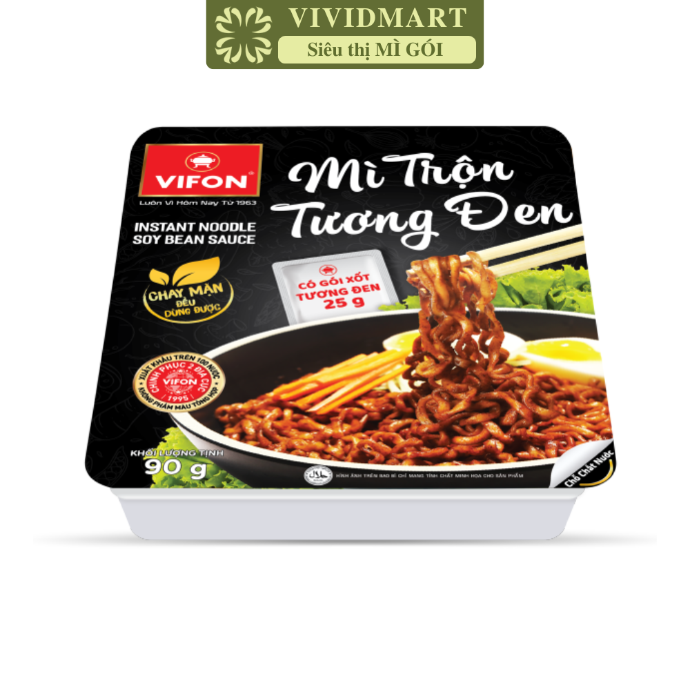 VIFON - Mì khay trộn Vifon hương vị Tương đen (có gói xốt Tương đen), Mì xào tương đen Vifon khay (90g/khay)