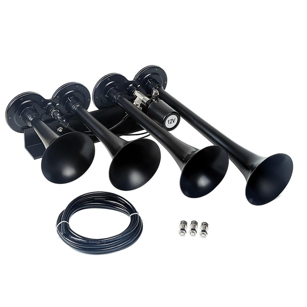 150DB Single Row Four Trumpet Train Air 12V Electric Solenoid Black