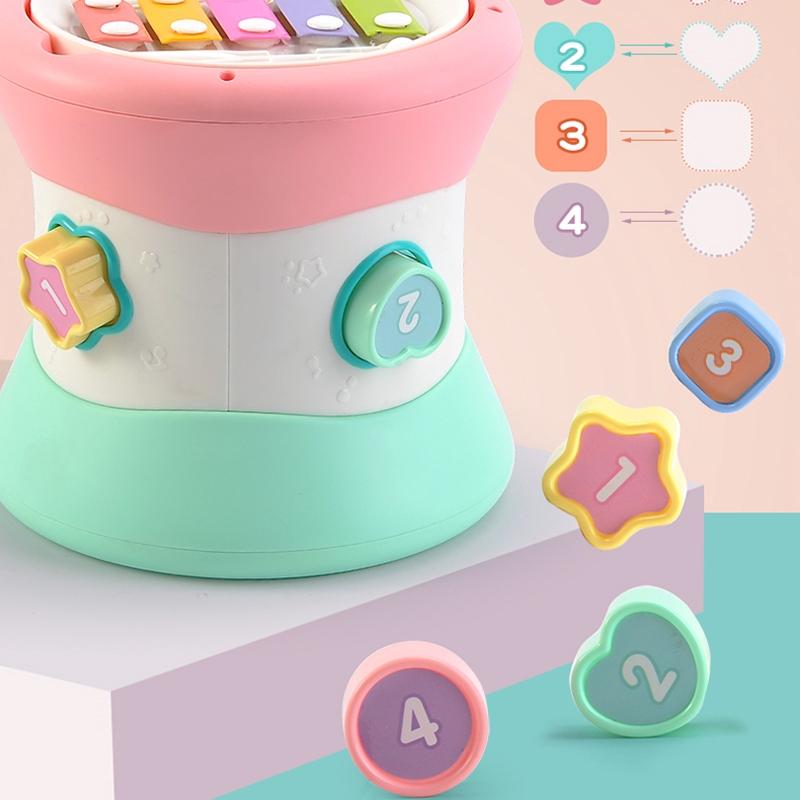 Trống đồ chơi 2 mặt thay đổi có phát nhạc và đèn nhấp nháy 607 vui nhộn dễ thương