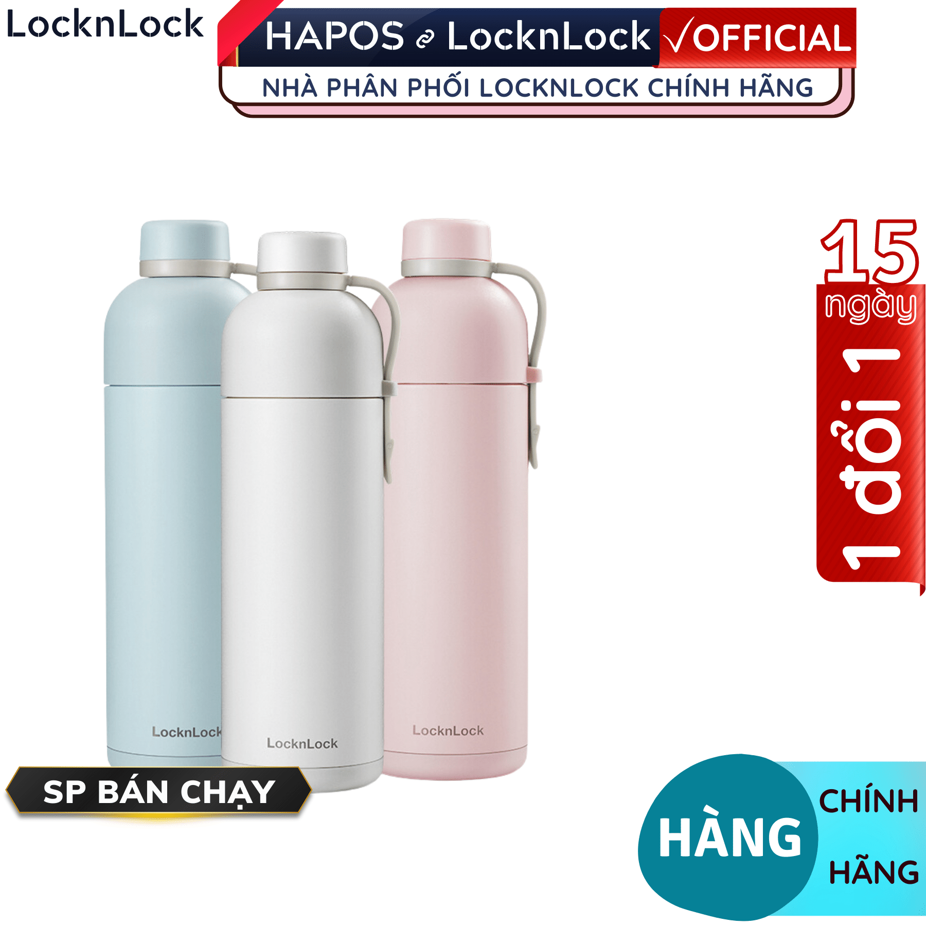 Bình giữ nhiệt Lock&amp;Lock Belt Bottle LHC4267 490ml có quai xách, miệng rộng có thể cho đá - Hàng chính hãng - Hapos