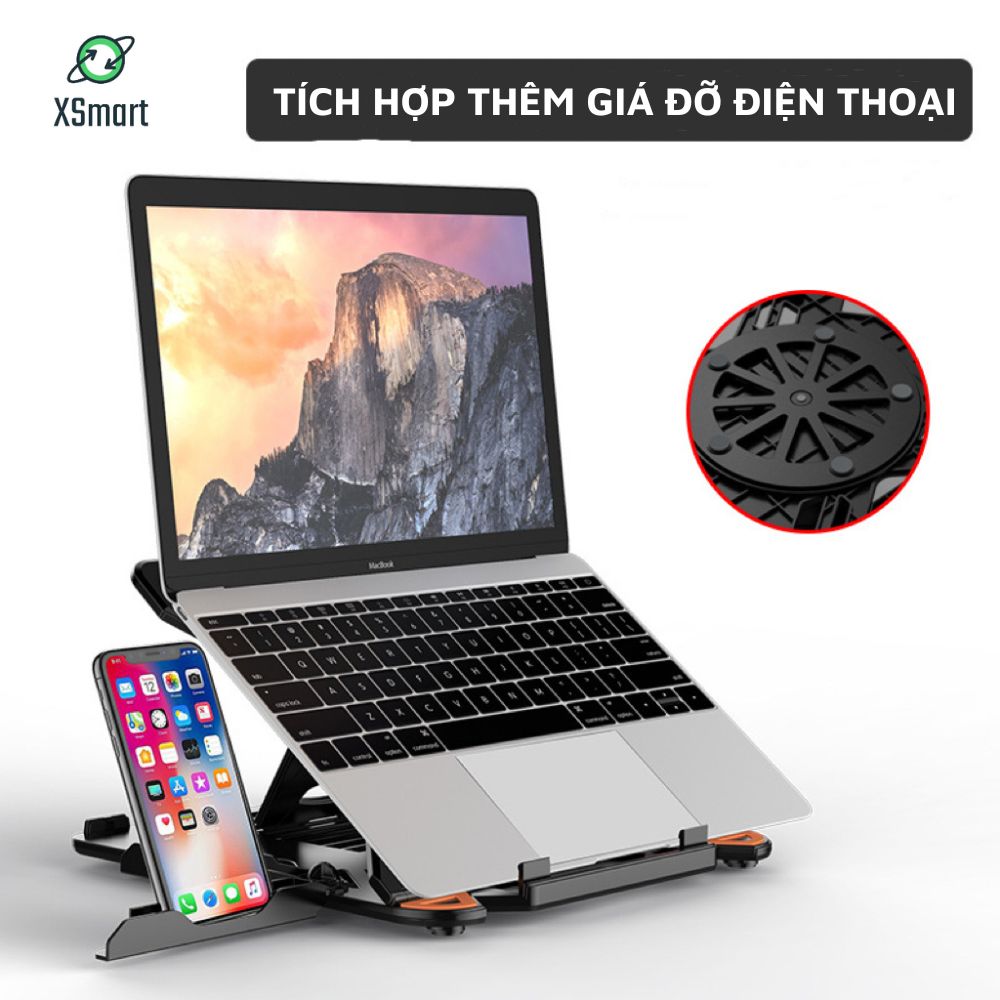 Giá Đỡ Tản Nhiệt laptop, Điện Thoại E5 Có Chân Đế Xoay 360 Độ Điều Chỉnh Góc Nhìn 8 Cấp Độ, Đế Chống Trượt-Hàng Chính Hãng