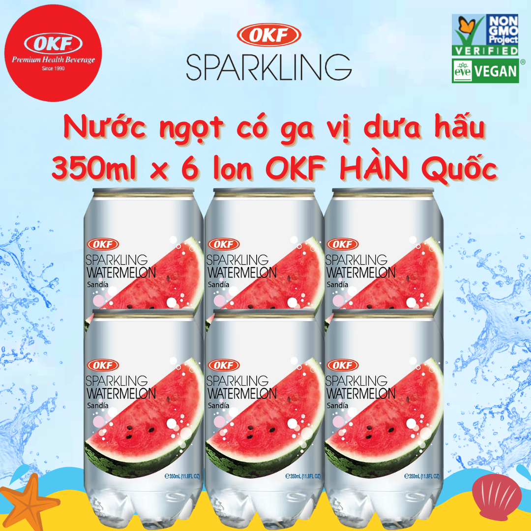 Nước ngọt có ga vị Dưa hấu (NƯỚC DƯA HẤU CÓ GA) 350ML X 6 CHAI OKF Hàn Quốc