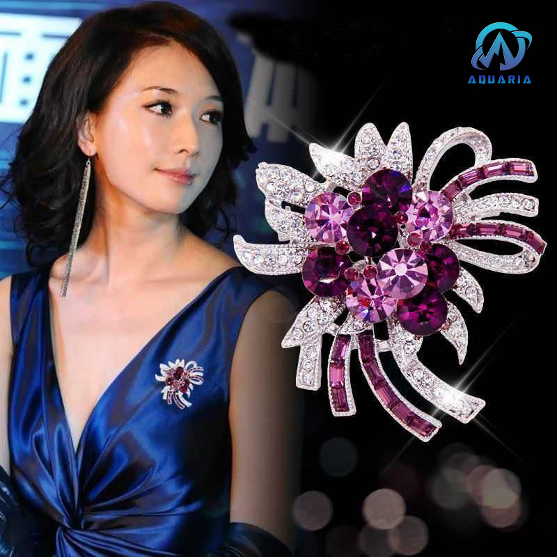 Trâm Cài Áo Nữ Quà Tặng Hoa Đá Đính Saphia Tím Tinh Tế Trang Nhã Sang Trọng
