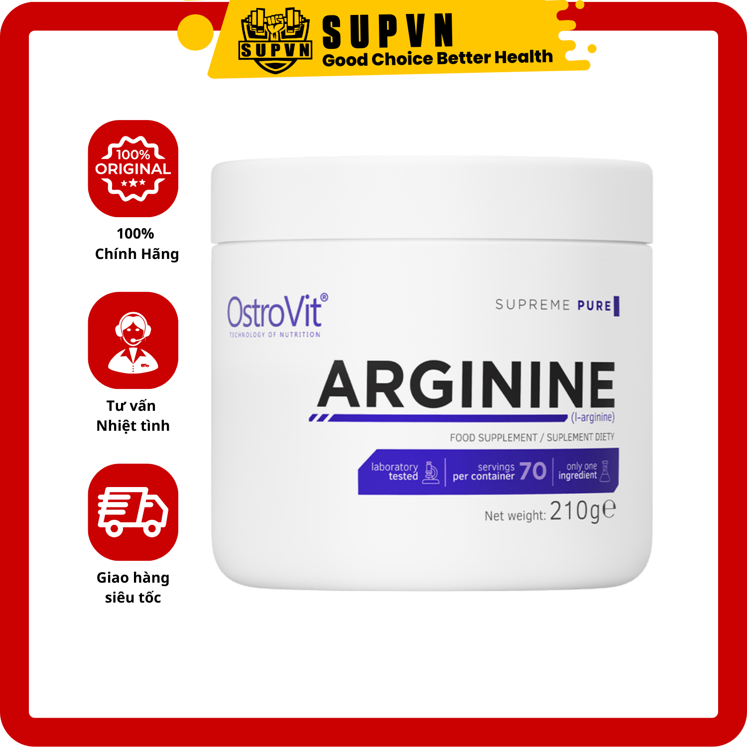 Ostrovit Arginine 210g - Thực Phẩm Bổ Sung Tăng Sức Mạnh và Phục Hồi Cơ