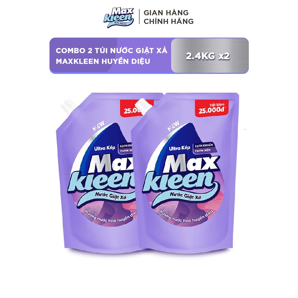 Combo 2 Túi Nước Giặt Xả Maxkleen Hương Nước Hoa Huyền Diệu (2.4kg/túi)