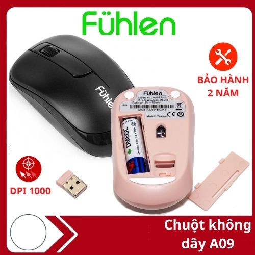 Chuột không dây Wired mouse Fuhlen A09 màu Đen/ Hồng tặng kèm pin- Hàng chính hãng