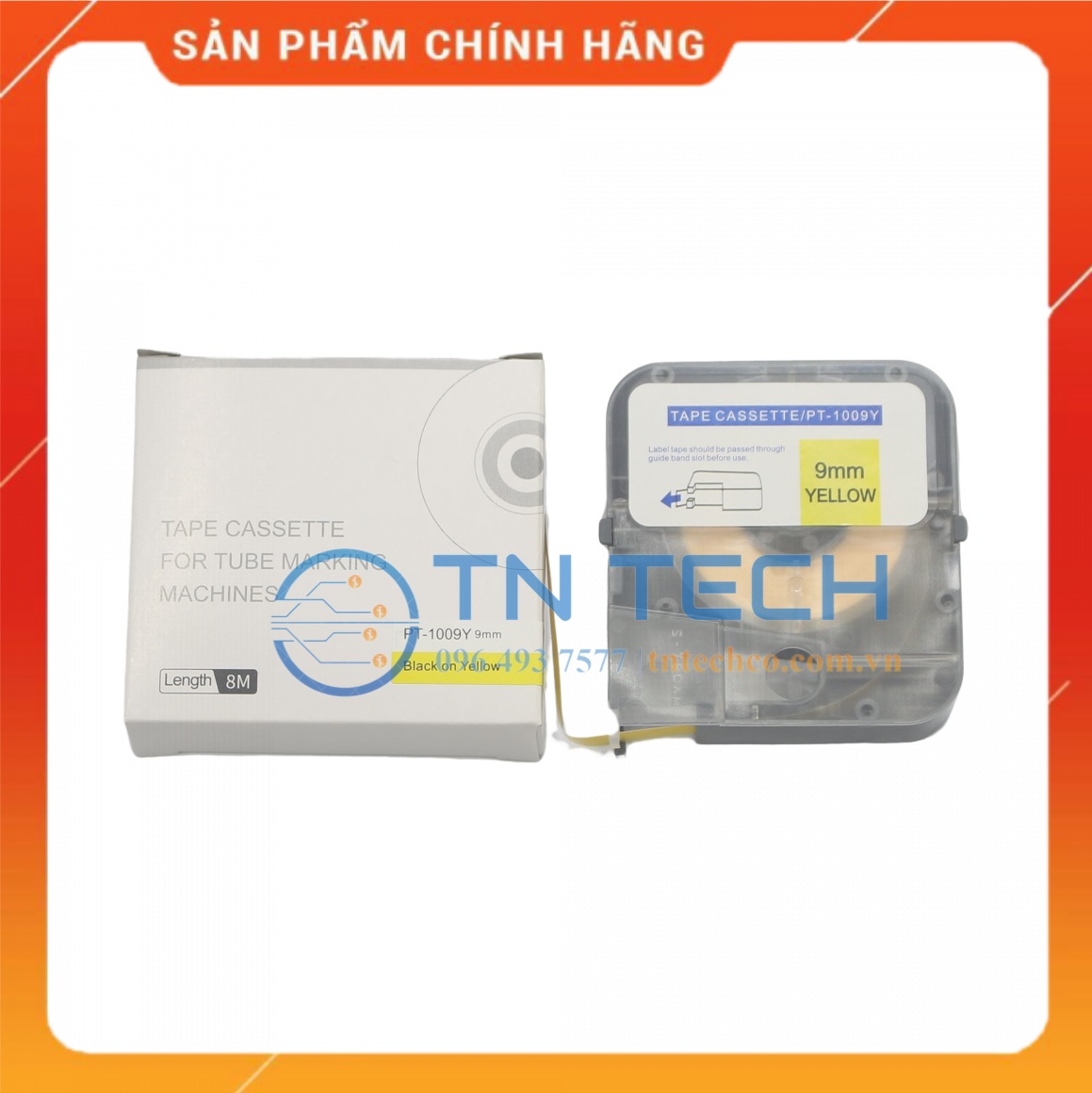 Nhãn in PUTY PT-1009Y - Chữ đen nền vàng 9MM x 8M - Dùng cho máy in ống PUTY PT-1010 [Hàng nhập khẩu]