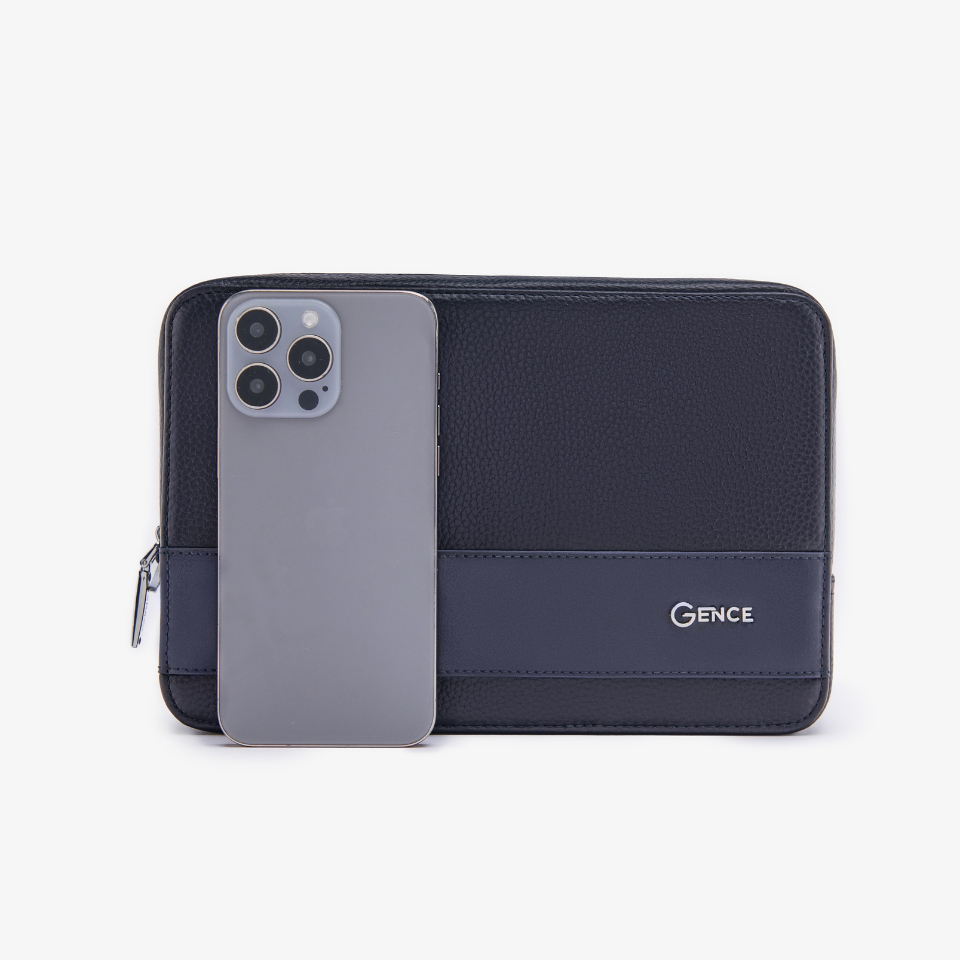 Túi Đeo Chéo Ví Da Nam Cầm Tay GENCE TC01 Chất Liệu Da Bò Cao Cấp Màu Xanh Navy