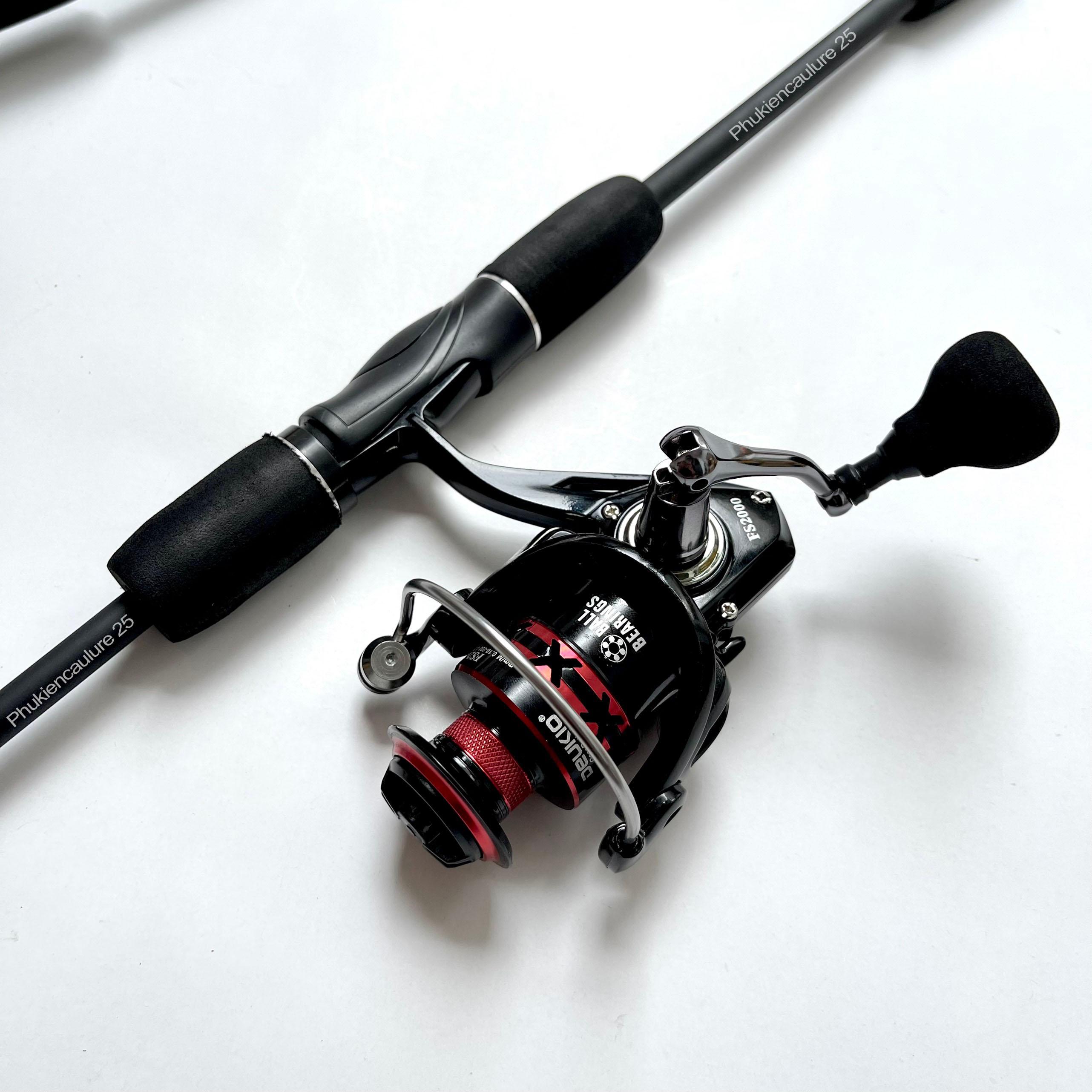 Bộ cần câu lure Rise Spin siêu rẻ, khỏe đi kèm máy câu ngang và đứng phối màu cực chất, tặng kèm dây và bộ mồi lure