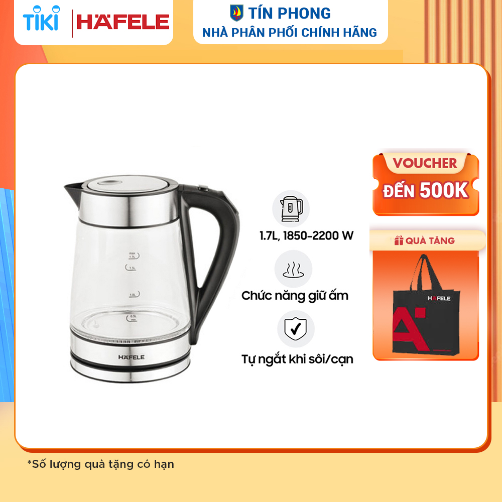 Ấm Đun Nước Mặt Kính Hafele T-602C (1.7 Lít) - Hàng Chính Hãng