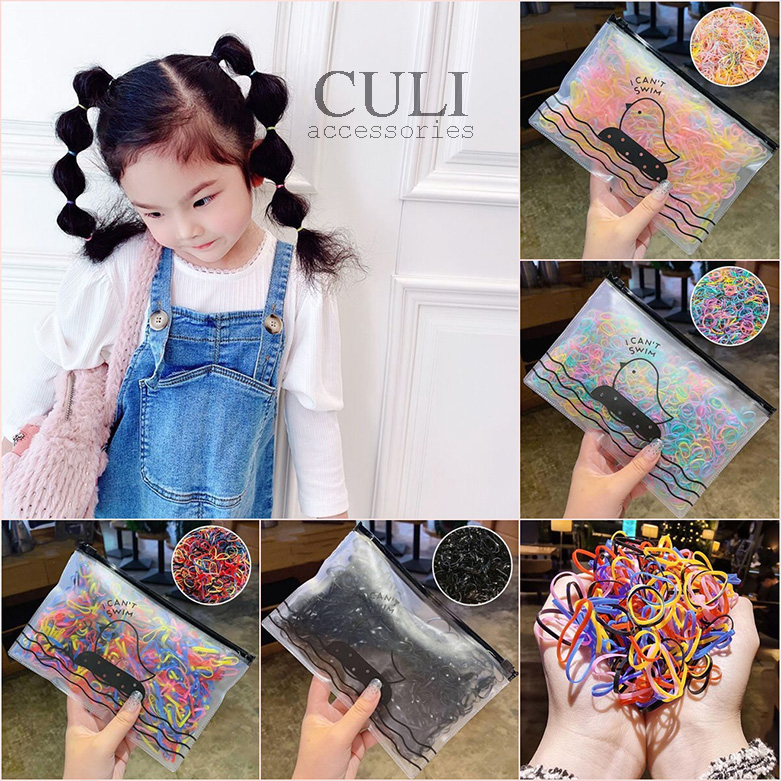 Thun cột tóc, Set 500 thun cột tóc mix màu cho mẹ và bé túi zip tiện lợi - Culi accessories