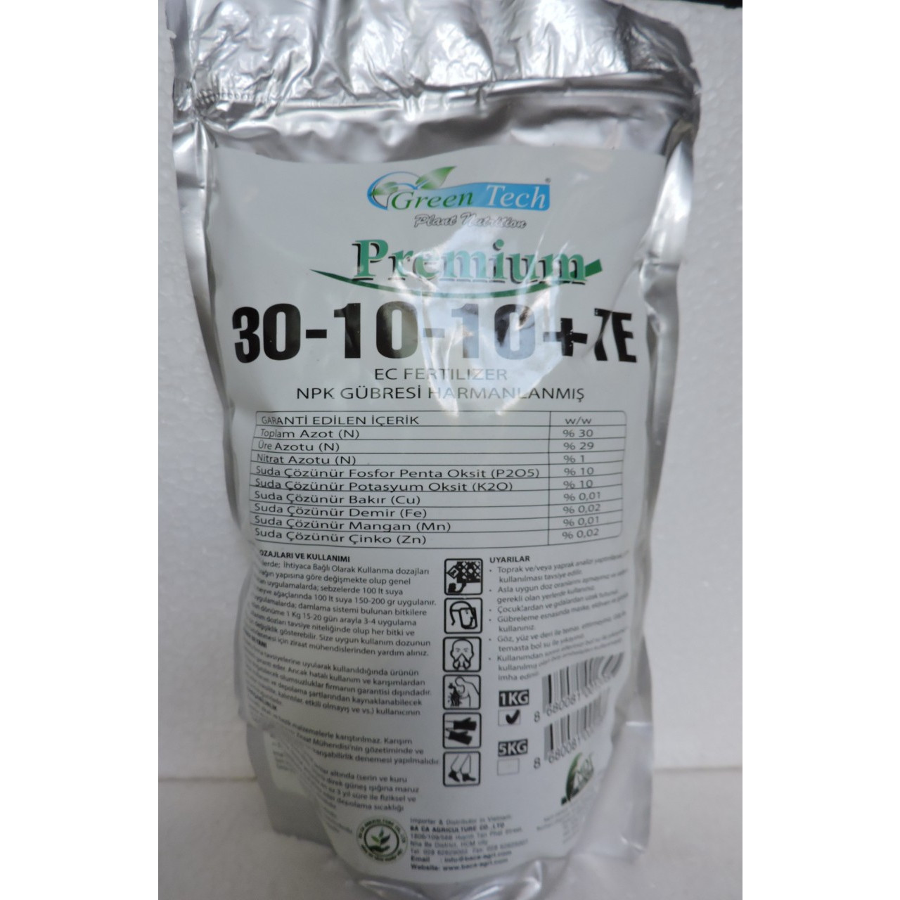 Phân Bón Green Tech Plant Nutrition Premium 30-10-10+TE (1kg) Bung Nhánh Khỏe, Xanh Cây Dày lá