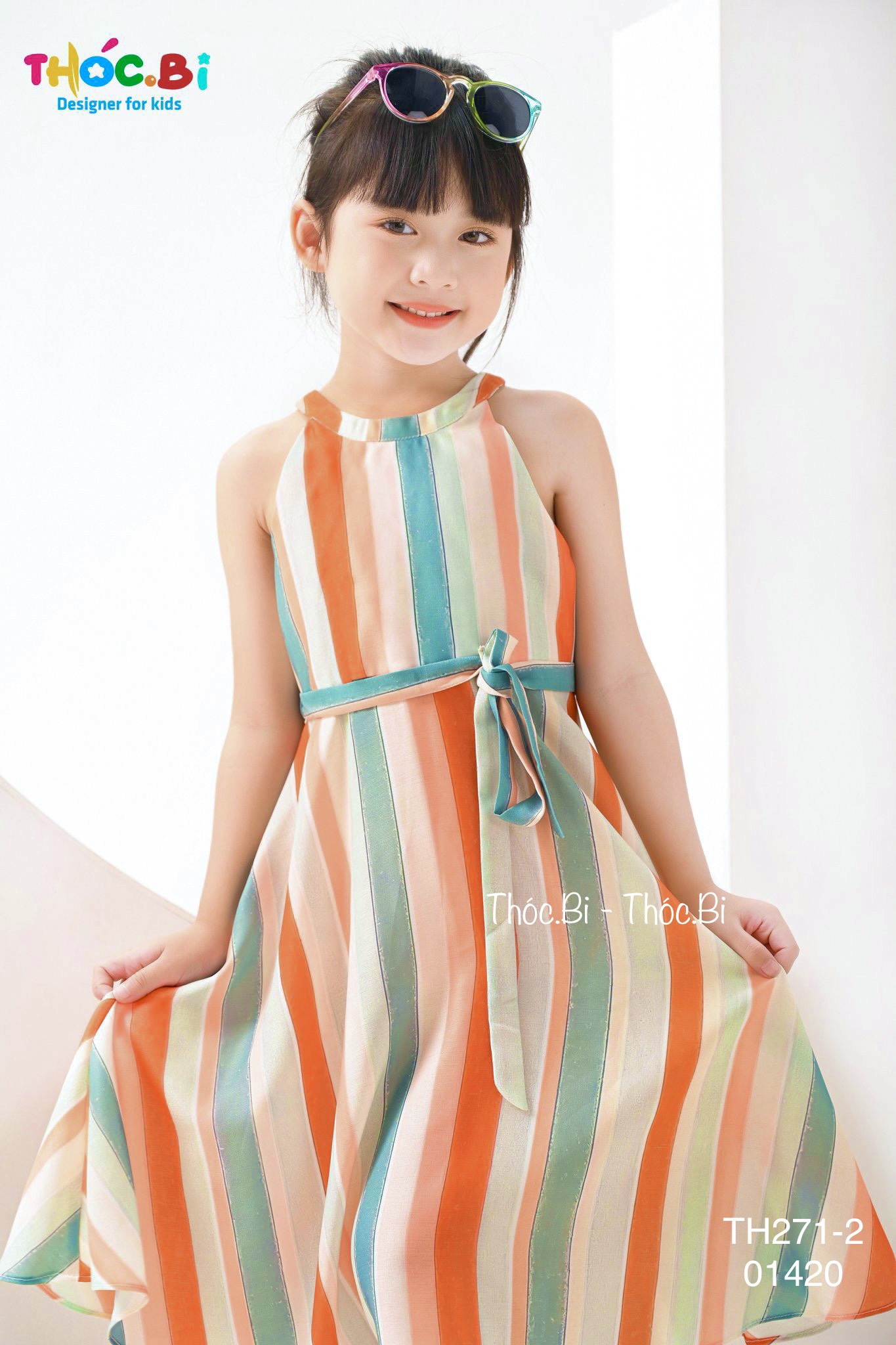 Váy bé gái sát nách 1-10 tuổi kẻ phối màu, Đầm hè cho bé hàng thiết kế vải nhẹ thoáng mát thấm hút mồ hôi