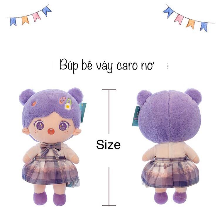 Búp bê váy caro nơ cao cấp cho bé gái