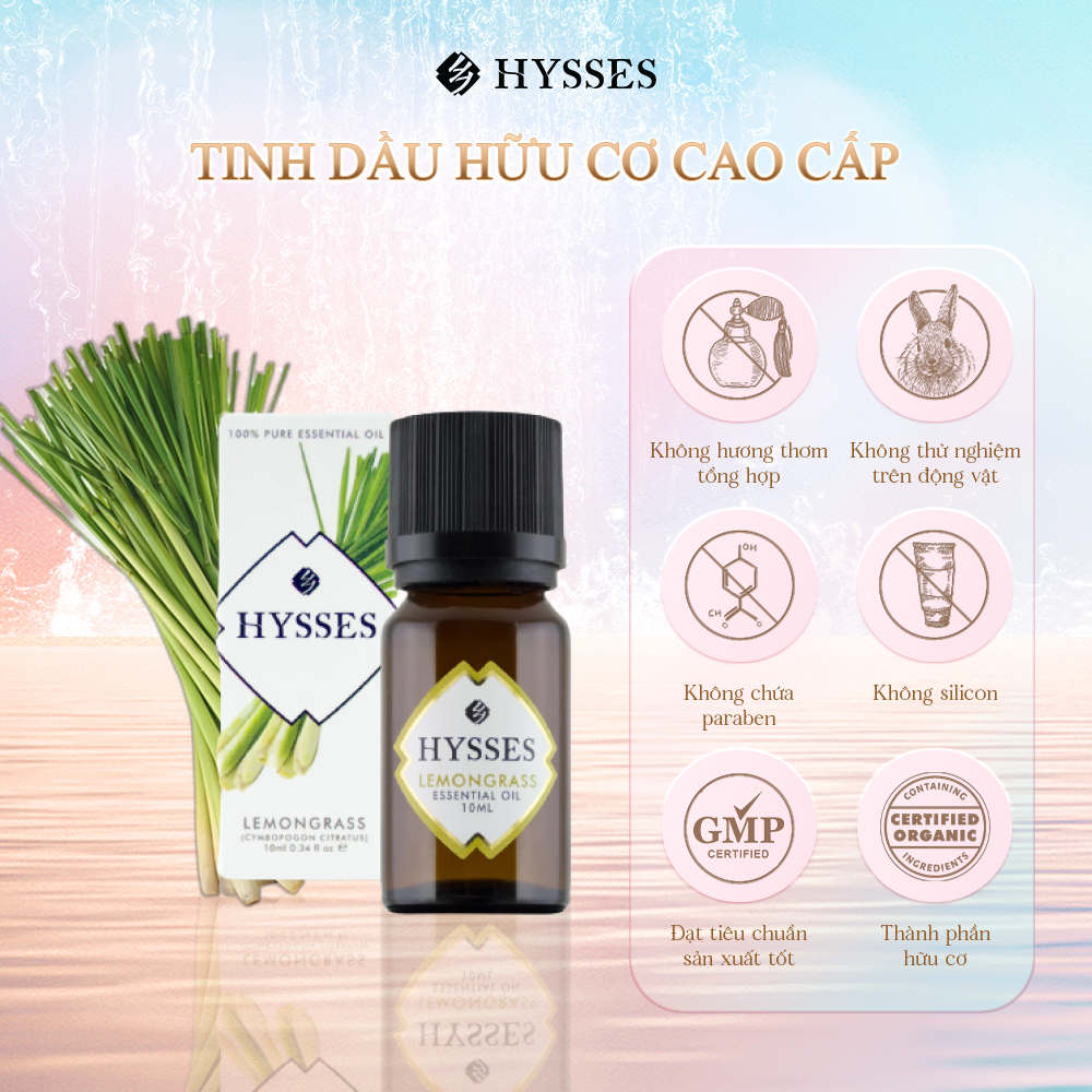 Tinh Dầu Sả Chanh Hữu Cơ Tự Nhiên Cao Cấp Hysses Lemongrass Essential Oil Giúp Khử Mùi, Chống Cảm Cúm, Kháng Khuẩn, Xua Đuổi Côn Trùng, An Toàn Cho Trẻ