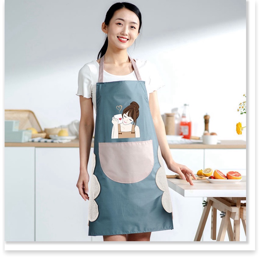 Tạp dề chống thấm nước có lau tay có túi đựng