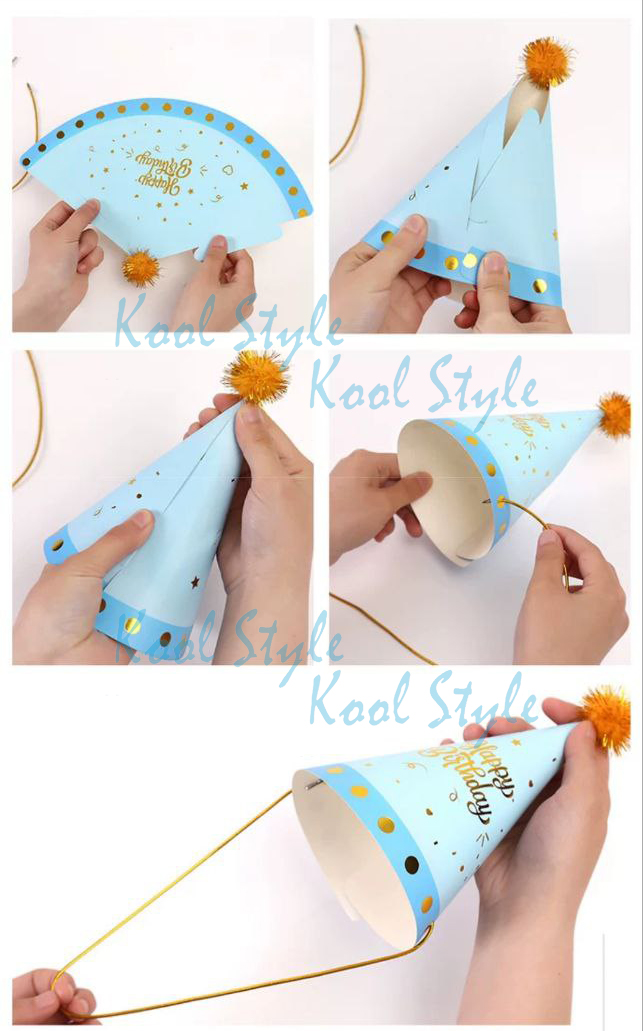 Nón sinh nhật bằng giấy ép kim bông vàng - Kool Style