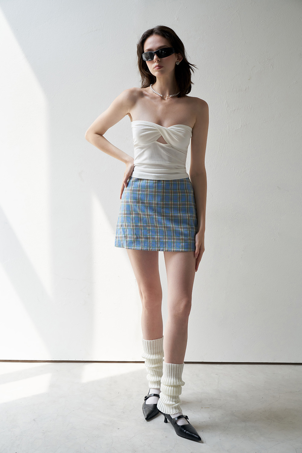 DOTTIE - Chân váy ngắn kẻ ô  - Xanh dương - S0158