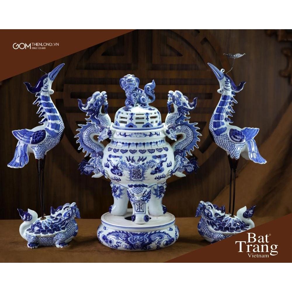 Bộ Đồ Thờ Gia Tiên Xanh Lam Ngọc Cao Cấp - Đồ Thờ Cúng Bát Tràng - Gốm Thiên Long