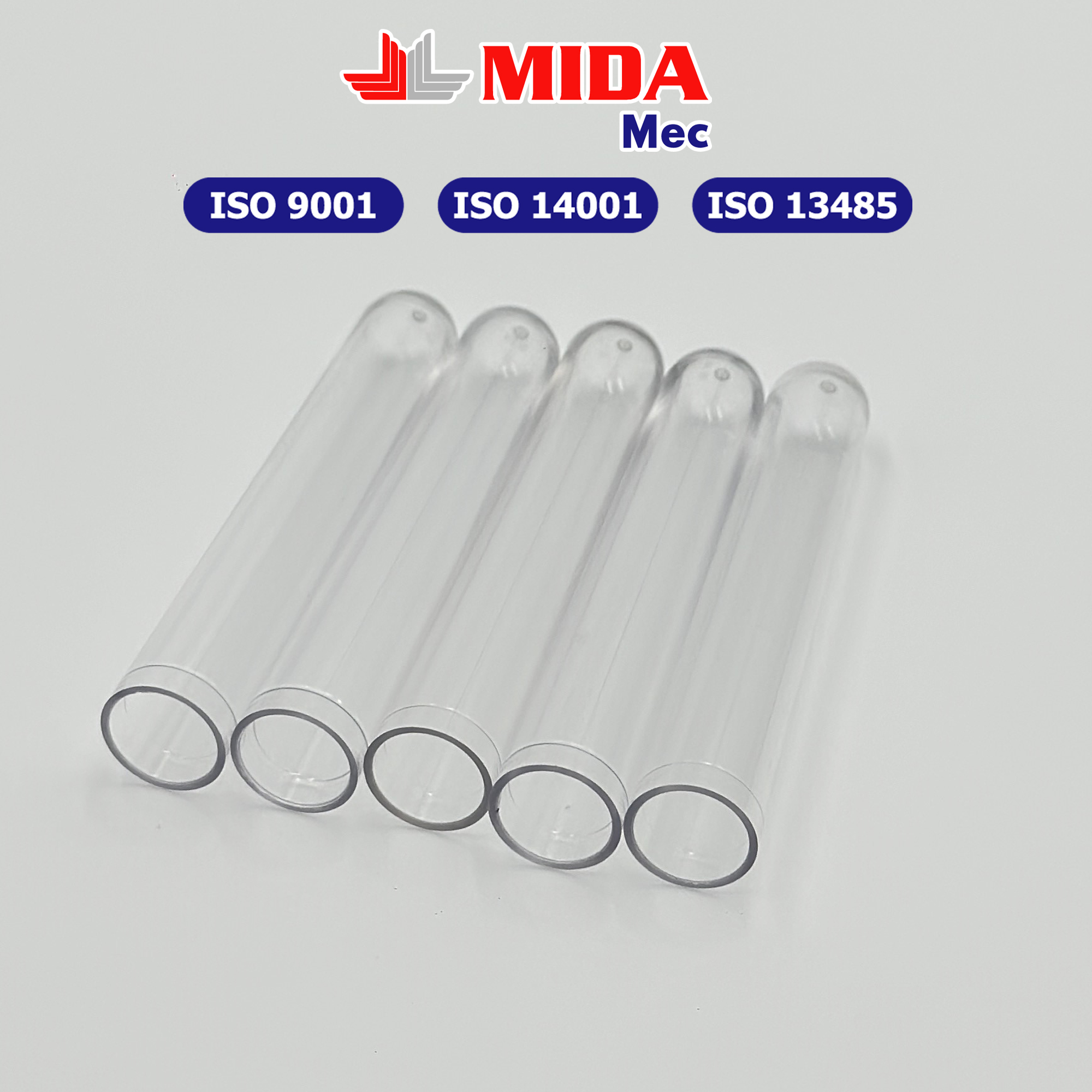 Ống nghiệm nhựa không nắp MidaMec 12x75 PS đóng gói 250 cái/bao