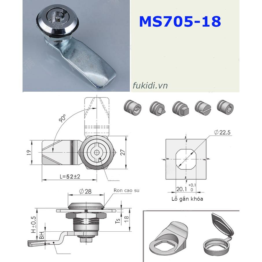 Khóa tủ điện MS705-18 chất liệu SU304 khóa tam giác, vuông và chữ S