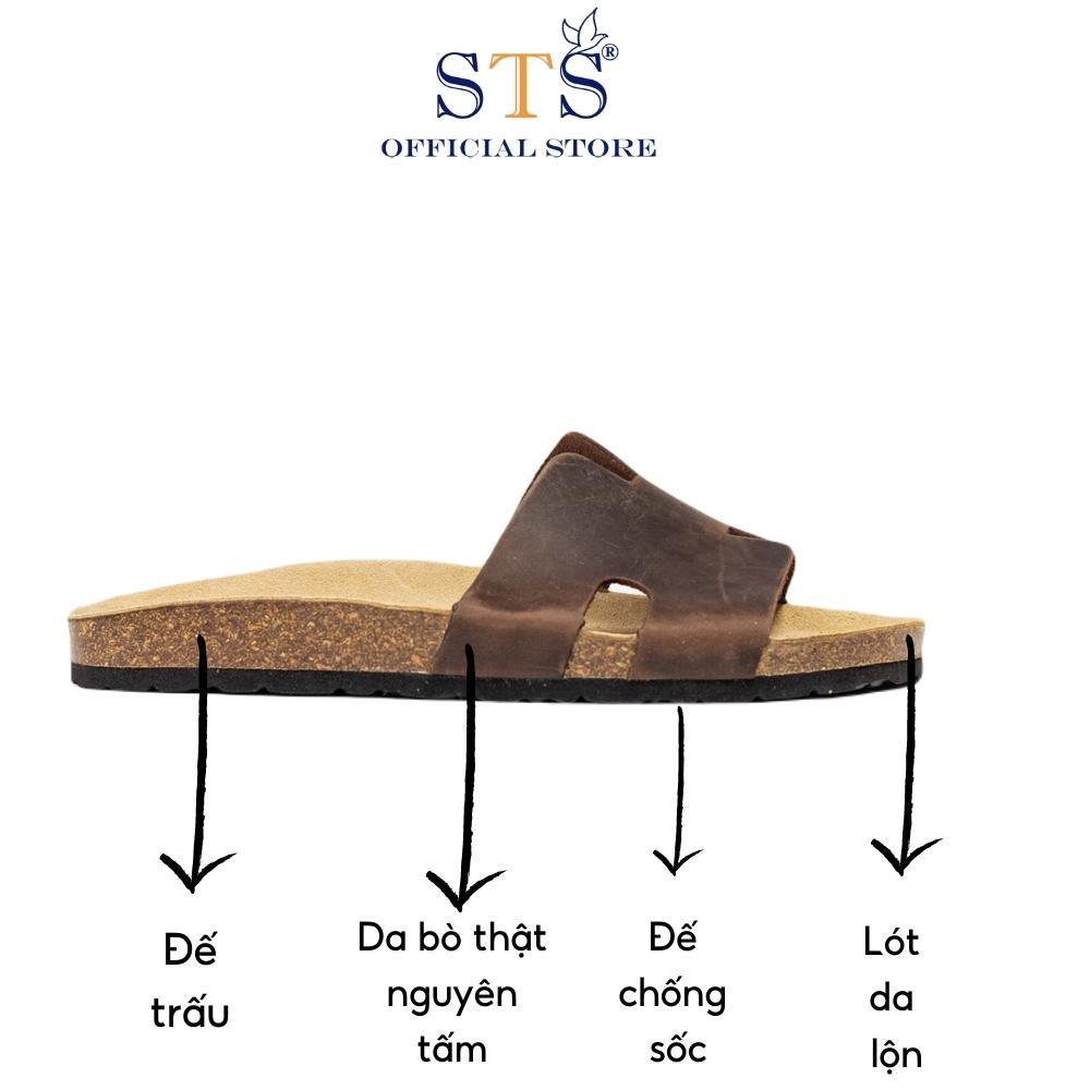 Dép đế trấu DA BÒ THẬT NGUYÊN TẤM bản rộng unisex birken hàng xuất khẩu cao cấp ST04 BH 6 tháng