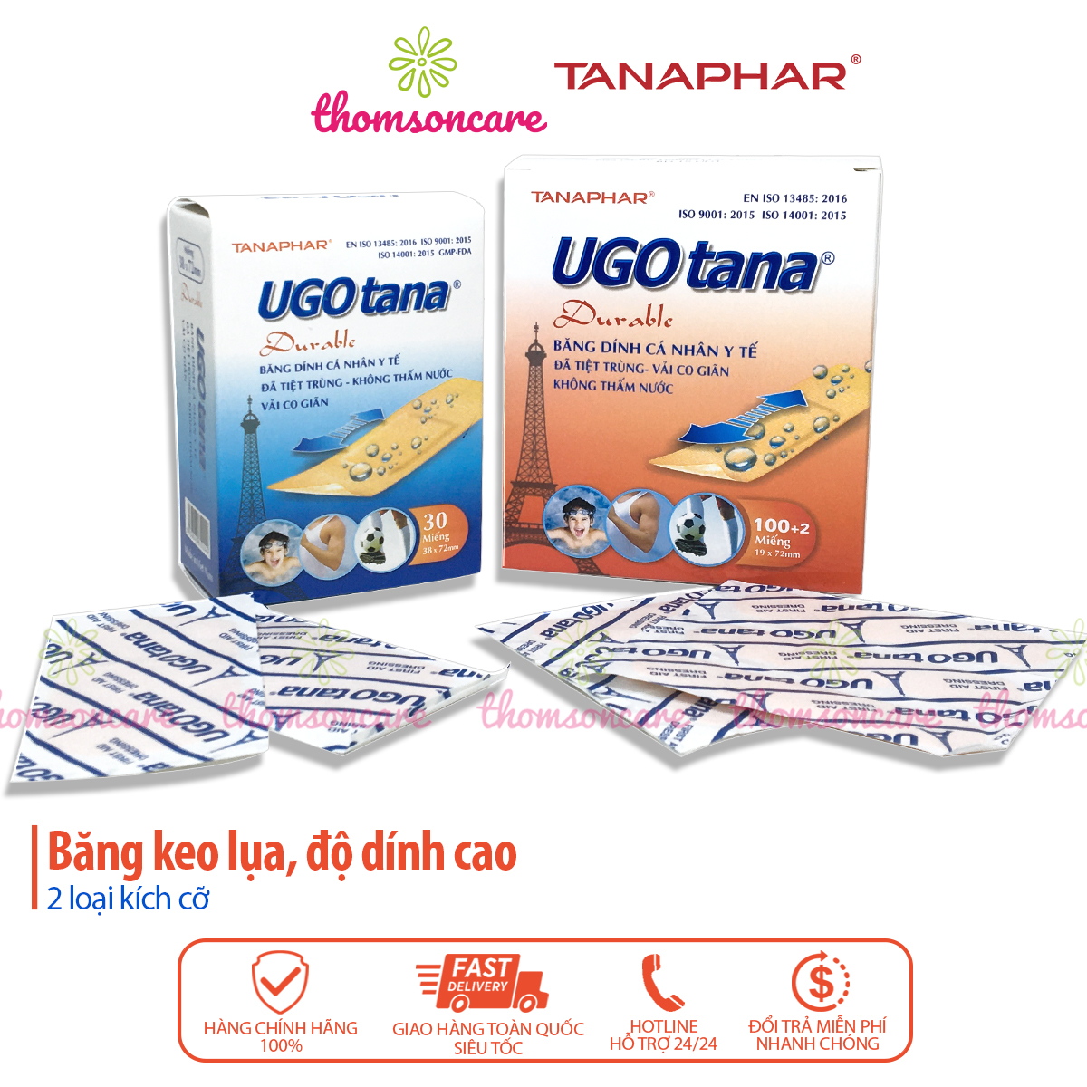 Băng vết thương cá nhân Ugotana - Chống nước, bằng vải, sơ cứu khi đứt tay