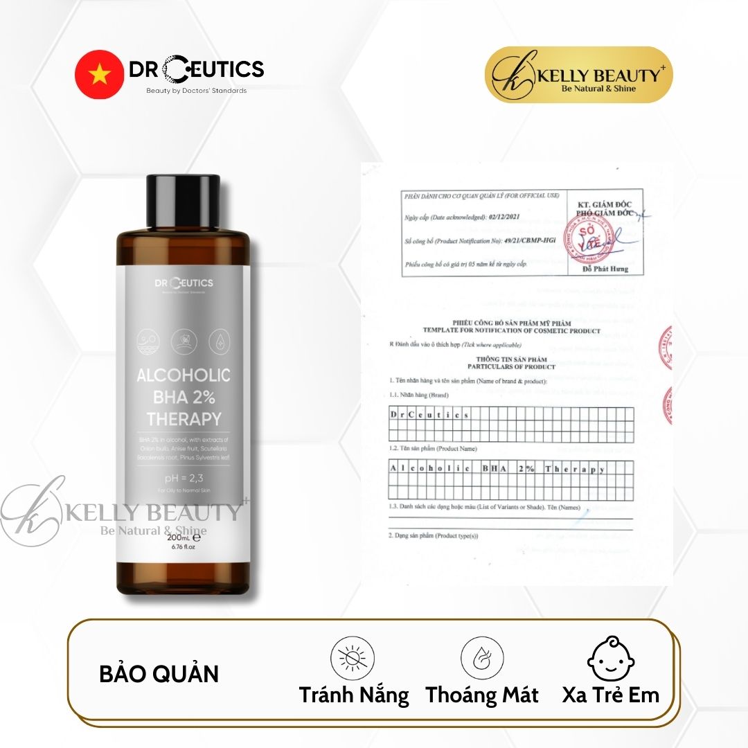 DrCeutics ALCOHOLIC BHA 2% Therapy NỀN CỒN- Giảm Mụn, Loại Bỏ Da Chết, Dầu Thừa; Se Lỗ Chân Lông | Kelly Beauty