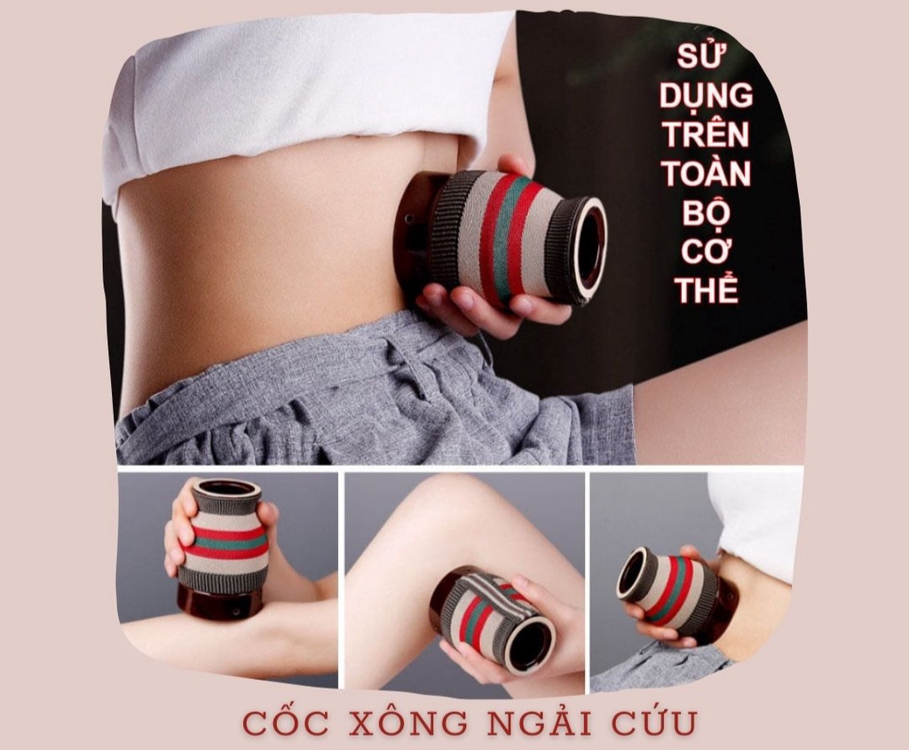 Cốc xông cứu ngải kèm bao nhung thổ cẩm,hộp ngải đoạn 108 viên- Cốc chườm ngải cao cấp, cốc giác hơi ngải cứu