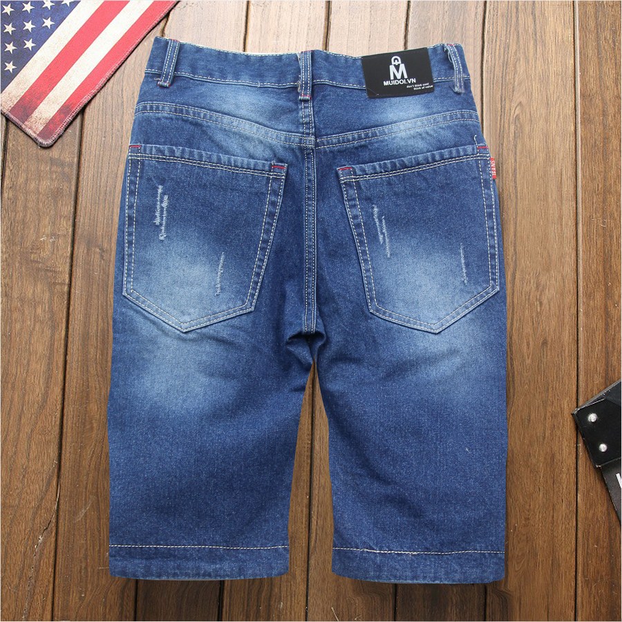 Quần short jean nam xanh cào xước Q37