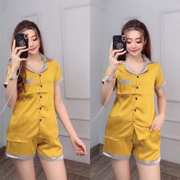 Bộ ngủ pijama lụa phi phối cổ loại đẹp