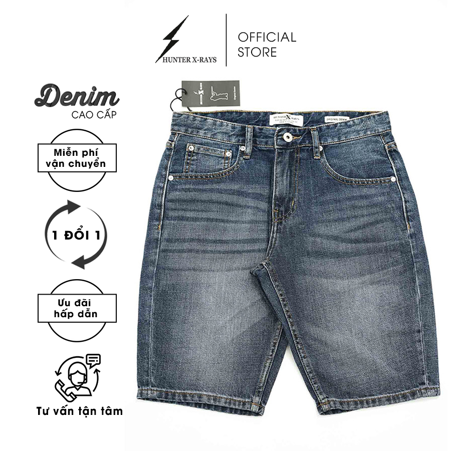Quần Short Jeans Nam Cao Cấp HUNTER X-RAYS  Form Slimfit Cotton Xanh Đá  Thời  Thượng S46