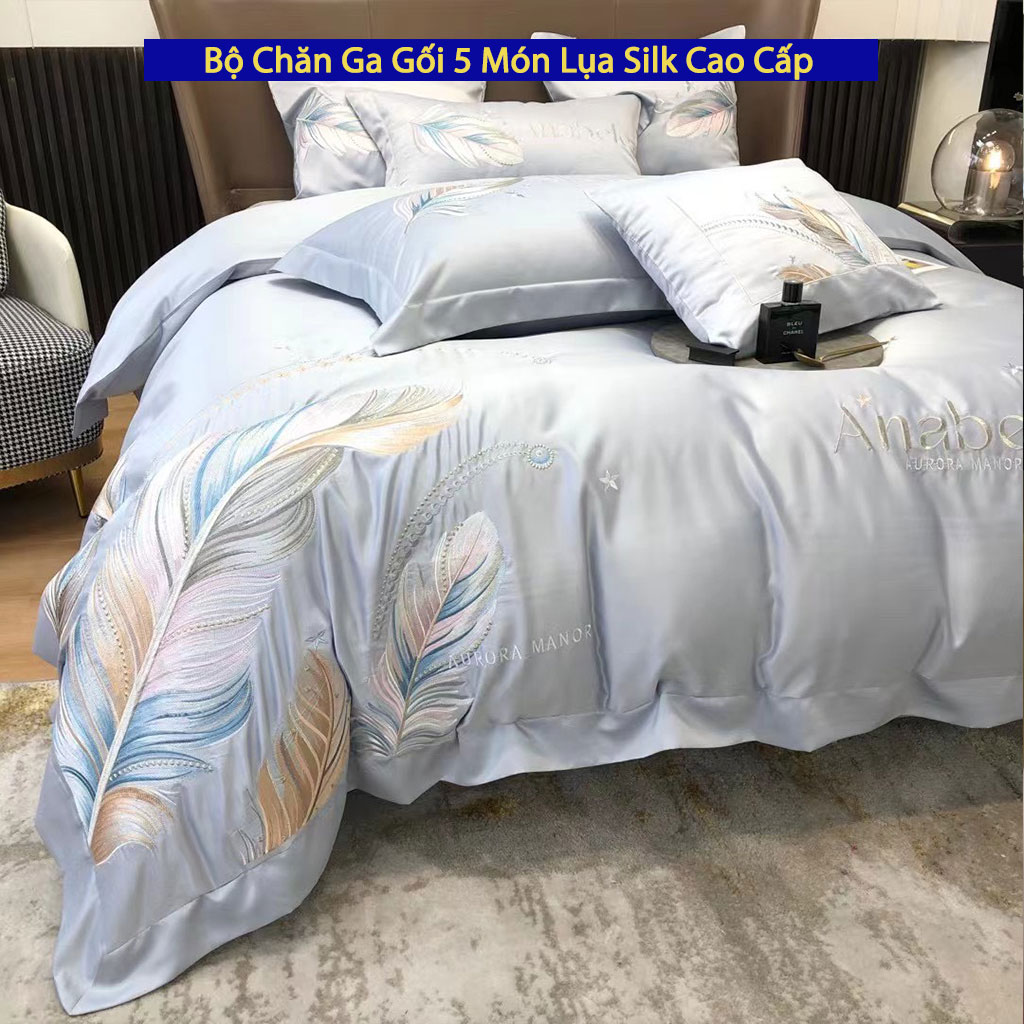 Bộ Chăn Ga Gối Đệm 5 Món Lụa Silk Anabele Cao Cấp Chuẩn Khách Sạn 5 Sao Bộ Drap Ra Ga Nệm Trải Giường