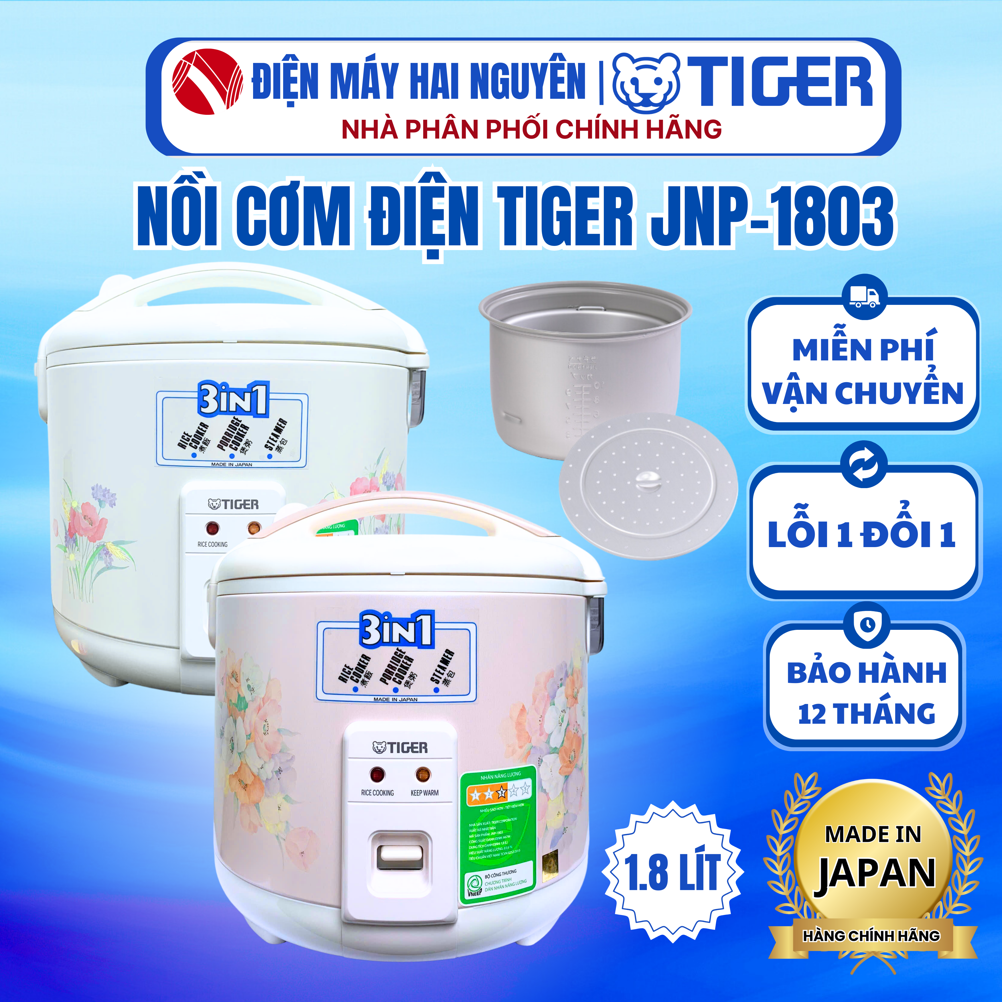Nồi cơm điện Tiger JNP -1803- HÀNG CHÍNH HÃNG