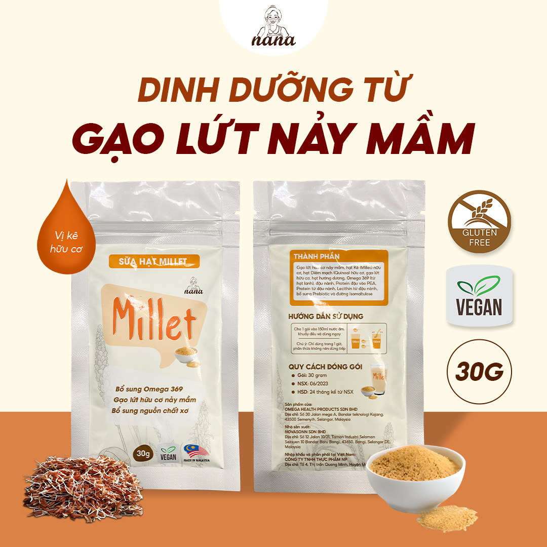 Sữa Hạt Gạo Lứt Hữu Cơ Millet Gói 30g Vị Kê Nhập Khẩu Malaysia Cho Trẻ Từ 3 Tuổi &amp; Cả Gia Đình Bổ Sung Dinh Dưỡng Vegan - 24grains