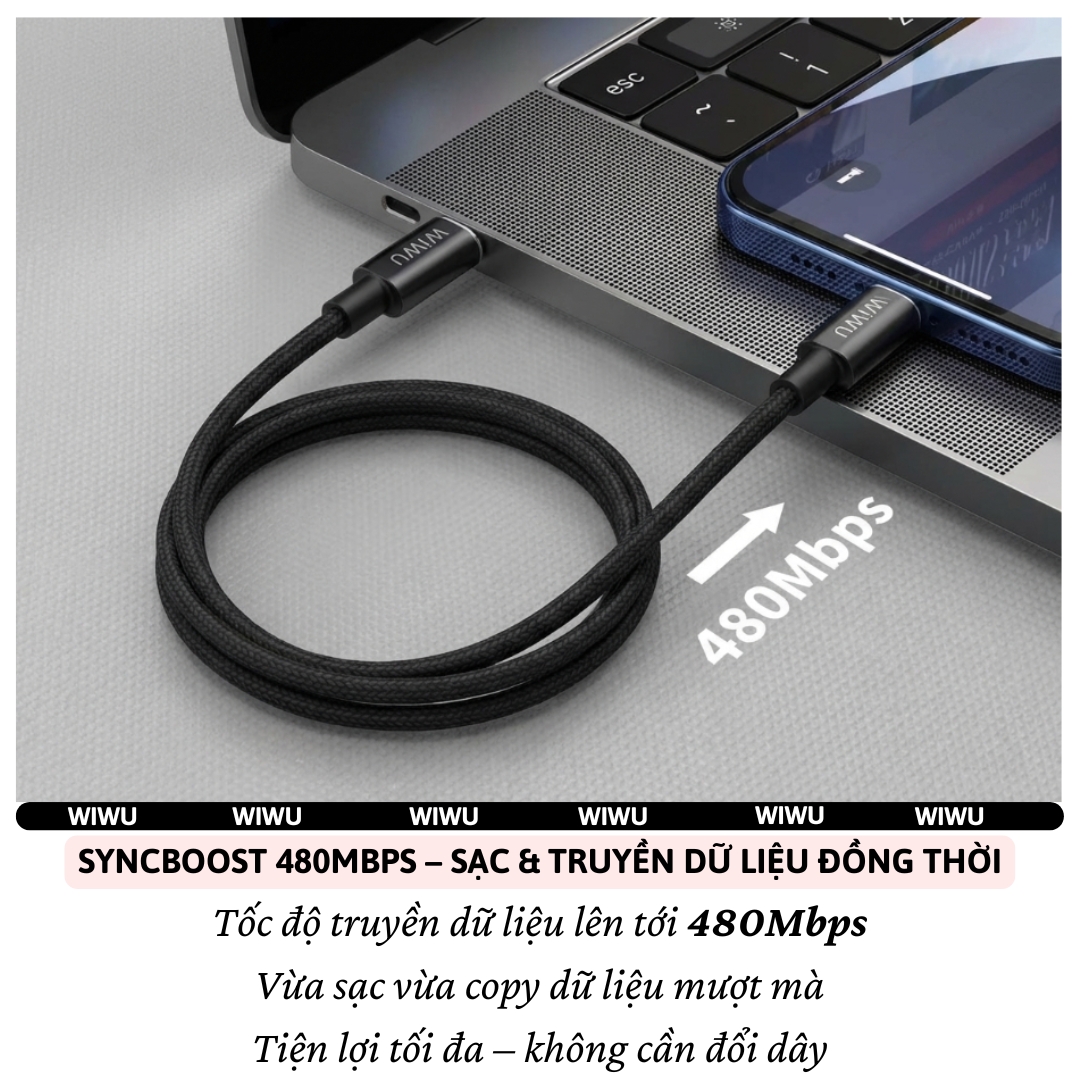 Dây cáp sạc nhanh PD 27W USB-C to Lightning công nghệ DURAFLEX PowerLink Pro dài 150cm WIWU ESSEN cho iPhone/ iPad - Sạc nhiệt độ thấp, Chip thông minh, Dây bện siêu bền, Chống rối + dây buộc gọn - Hàng nhập khẩu