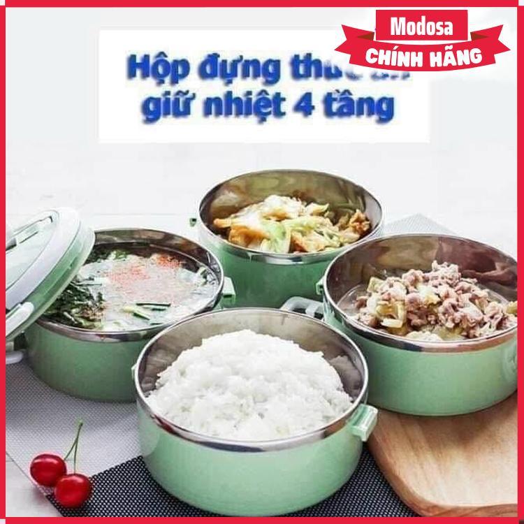 Hộp Cơm  Giữ Nhiệt Modosa 4 Tầng ( Giao Mầu Ngẫu Nhiên) Tặng Kèm Bộ Đũa Thìa Cao Cấp - Hàng Chính Hãng