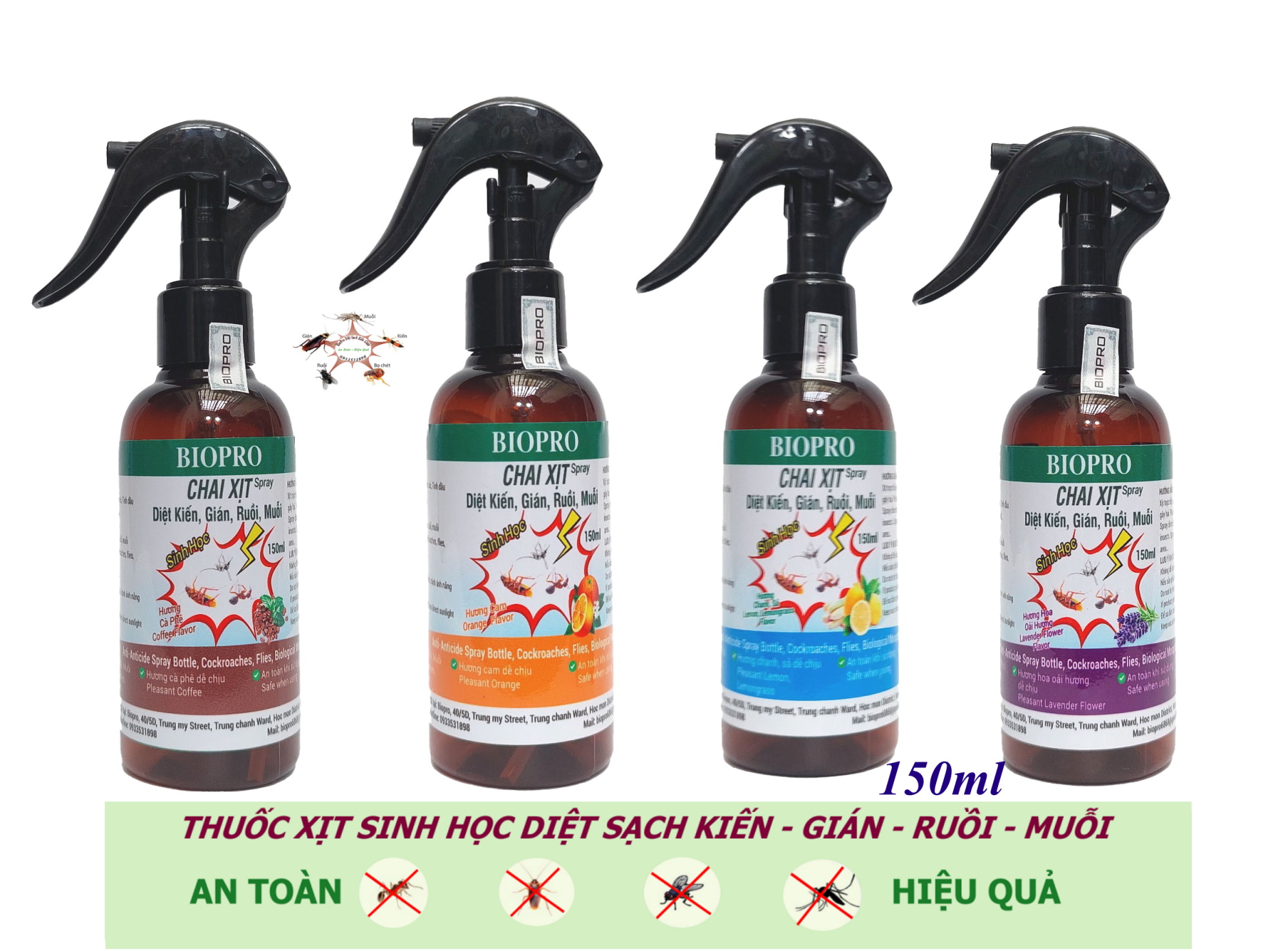 Chai dạng xịt 150ml. Thuốc Diệt kiến Diệt gián Diệt ruồi Diệt muỗi Sinh học Biopro an toàn hiệu quả Nhiều hương lựa chọn