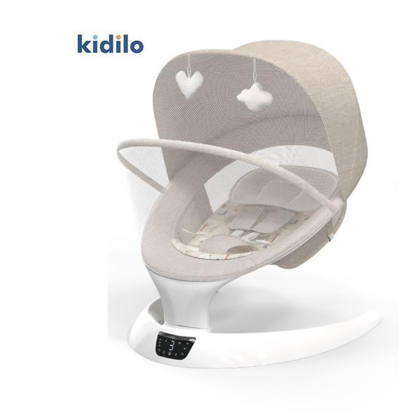Nôi điện tự động KIDILO cho bé ngả lưng 3 tư thế, nằm 175 độ kèm mùng, đồ chơi, có hẹn giờ và 5 cấp độ đung đưa