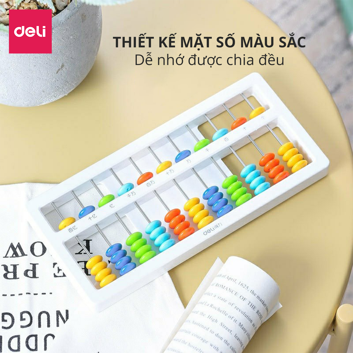 Bàn tính gảy hạt soroban 5/7 dòng dành cho bé học toán làm toán nhanh Deli - 74320 / 74322