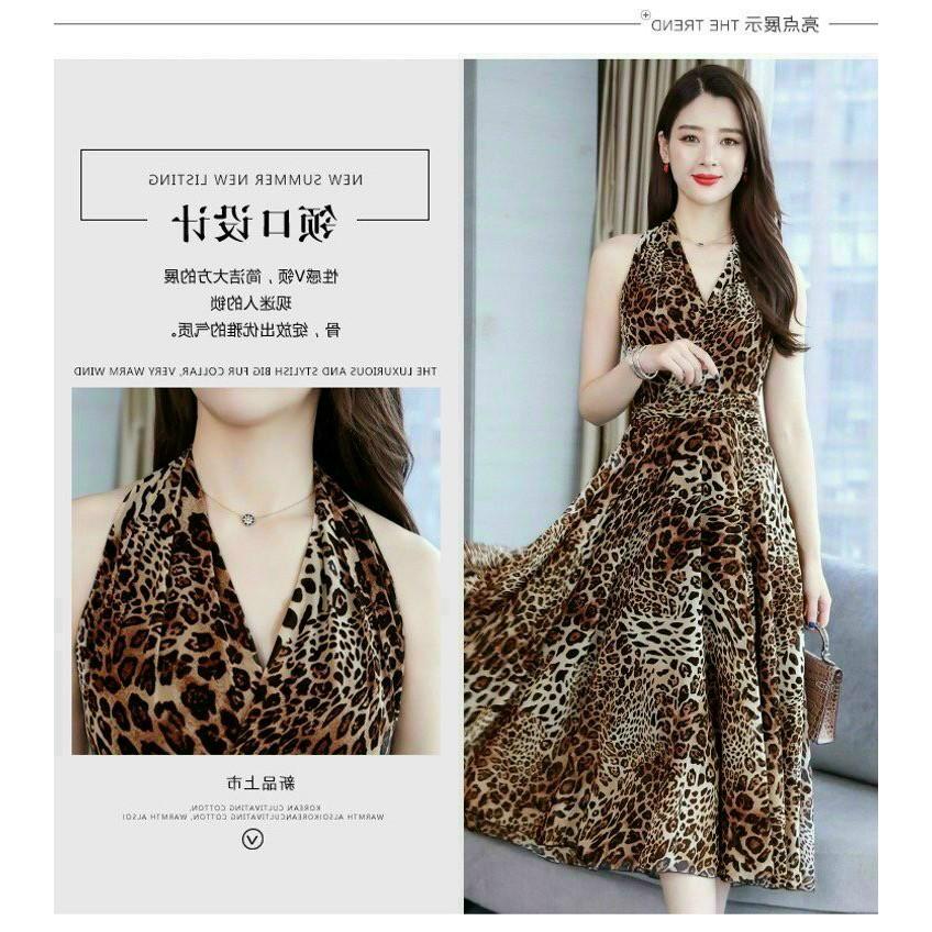 Váy Xòe Nữ, Đầm Nữ Đầm Dáng Xòe Cổ Tròn Họa Tiết Da Beo 2 Lớp Chất Voan Lụa Cao Cấp.