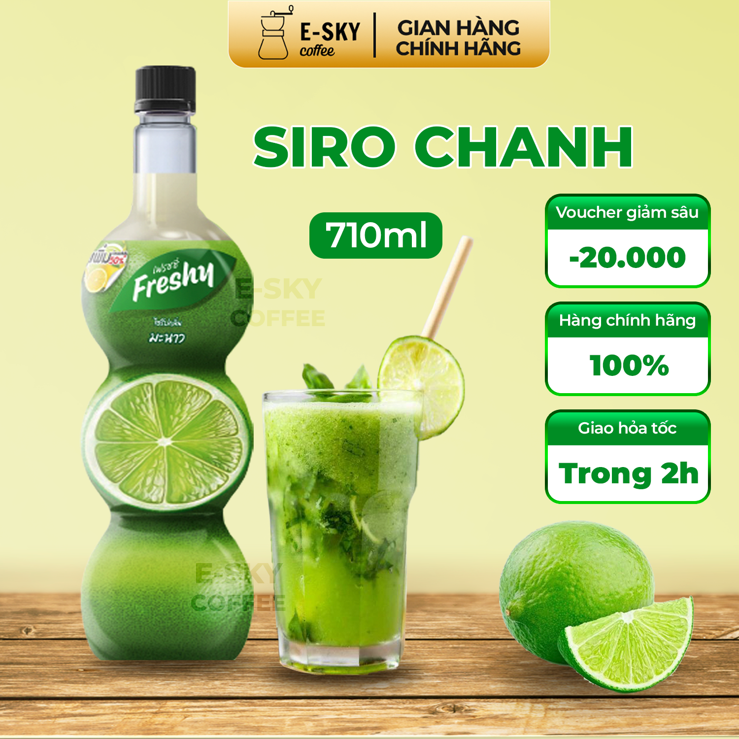 Siro Chanh Freshy Lime Syrup Nguyên Liệu Pha Chế Trà Sữa Chai 710ml