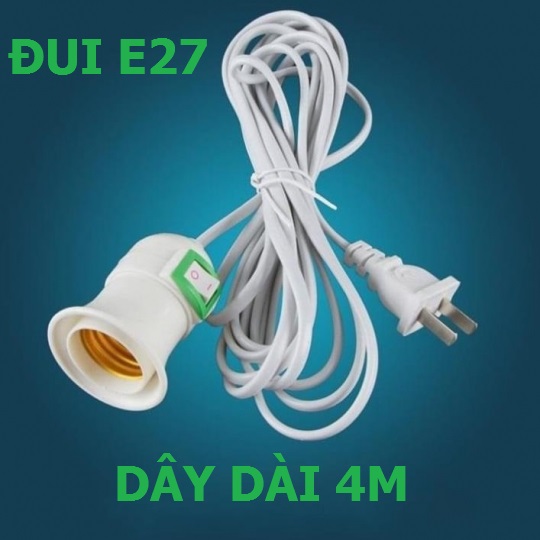 Đui đèn dây điện dành cho bóng led liền dây E27 có công tắc dài 4m màu trắng chống vỡ, chống thấm nước