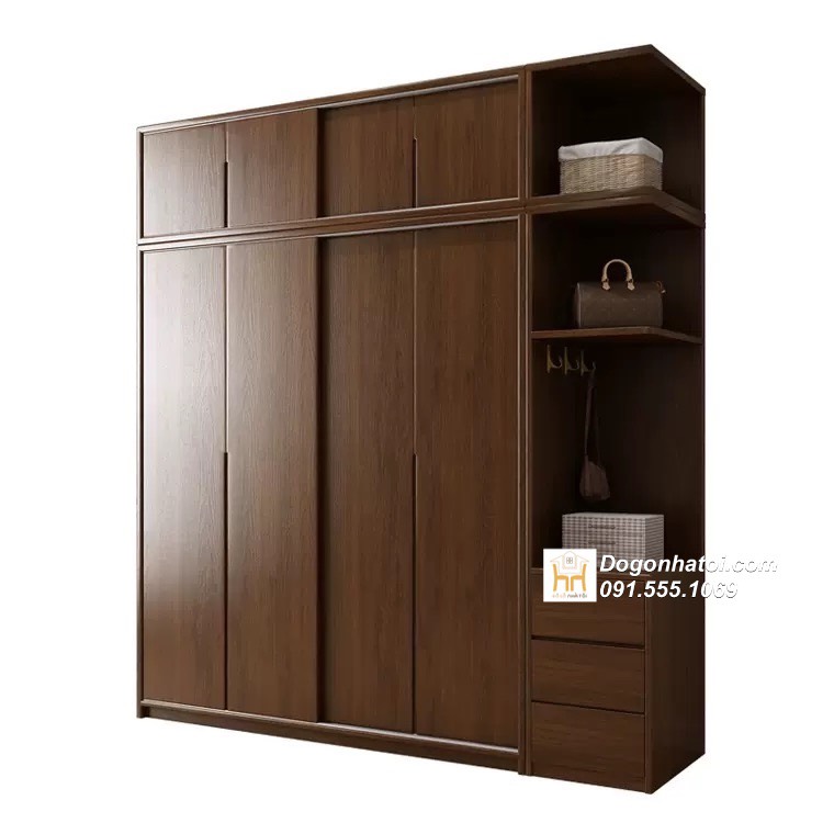 Tủ quần áo 2 cánh lùa gỗ tự nhiên C2m4 x D2m - TA238
