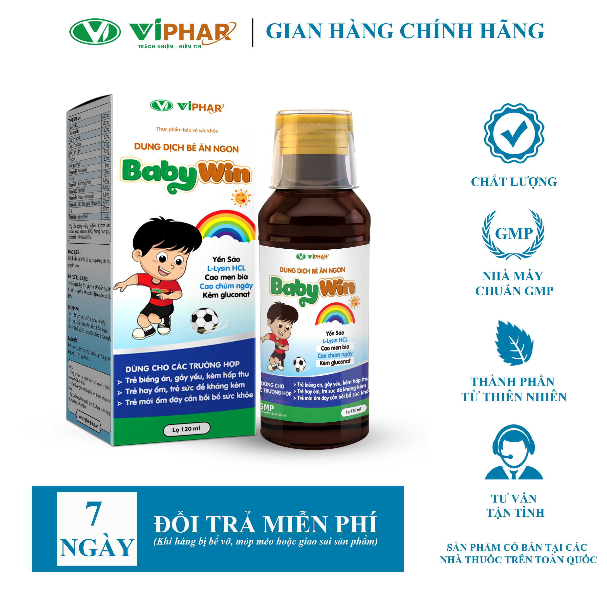 Siro Ăn Ngon, Tăng Hấp Thu Dưỡng Chất, Yến Sào Bổ Dưỡng Cho Bé BABYWIN VIPHAR Chai 120ml