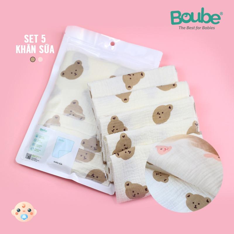 Set 5 khăn xô, khăn sữa cho trẻ sơ sinh và trẻ nhỏ Boube - Chất liệu cotton tự nhiên,mềm mịn, hút ẩm tốt, an toàn cho bé