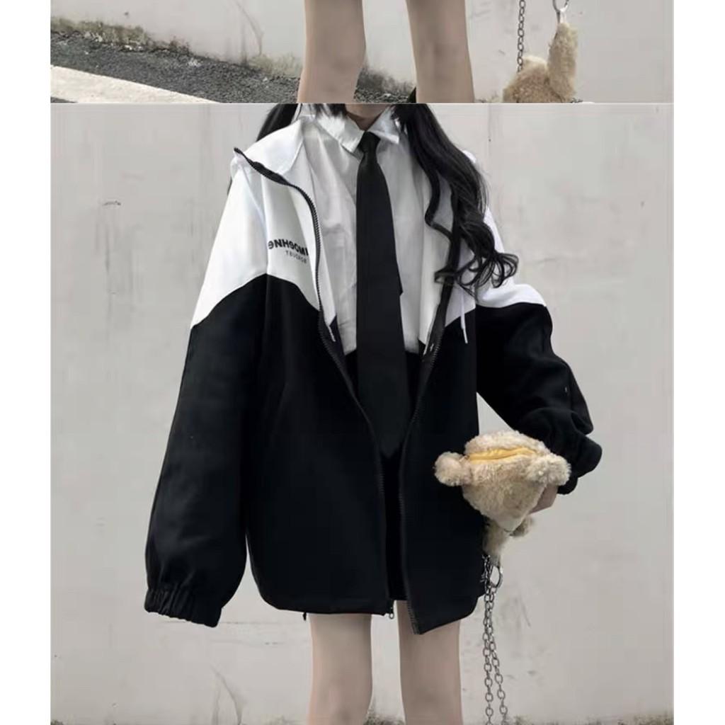 ÁO KHOÁT VẢI DÙ TRẮNG ĐEN - STYLE NỮ SINH