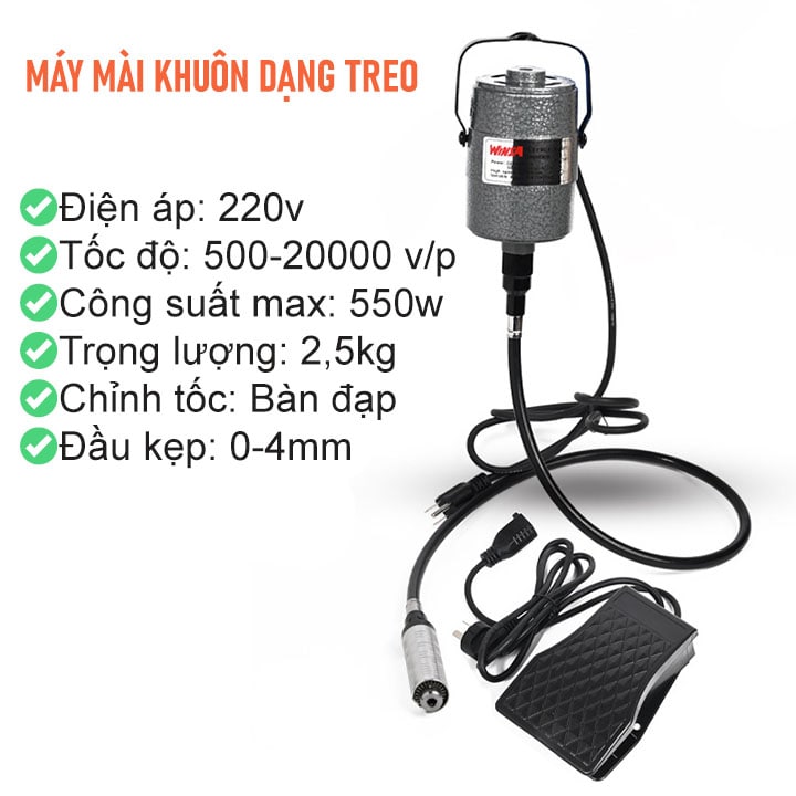 Máy mài khuôn mô tơ treo, đạp chân điều chỉnh tốc độ, máy chuyên dụng cho thợ kim hoàn